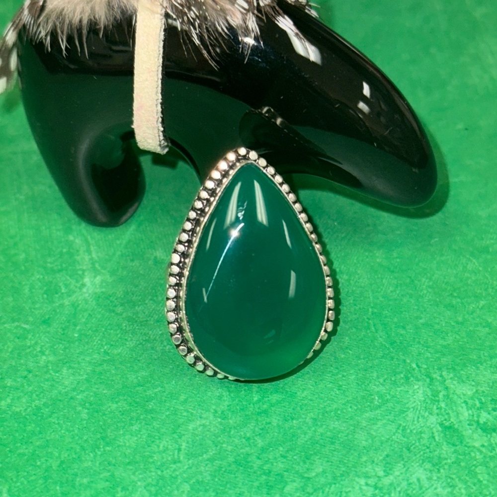 Green Chalcedony Silver Ring - image 1